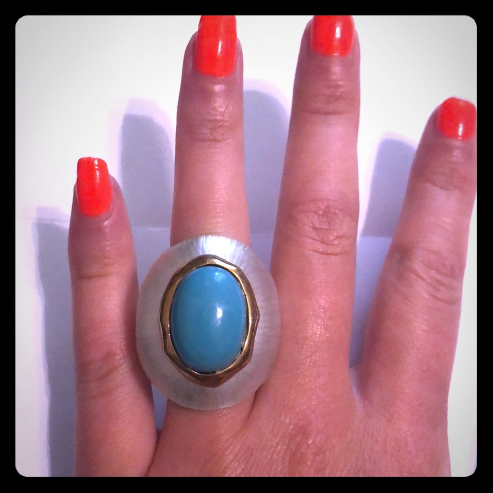 Alexis Bittar lucite and turquoise Art Deco ring